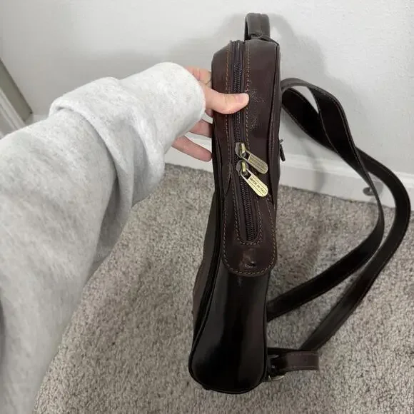 Vera Pelle Dark Brown Italian Leather Backpack Made in Italy Luxury - Picture 13 of 15